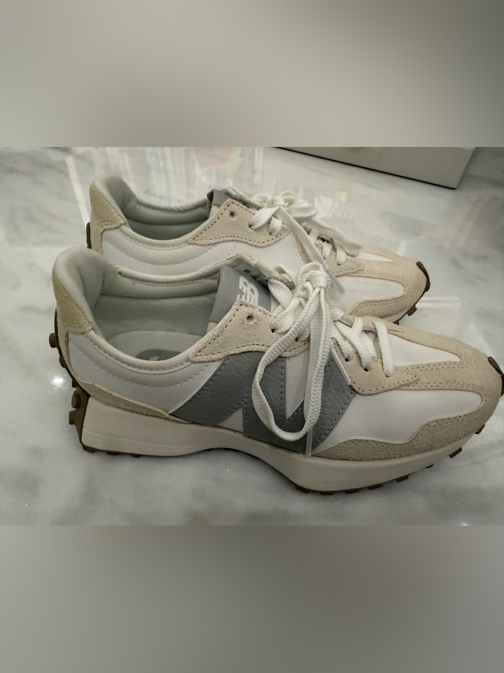 New Balance 327 White and Light Gray Sneakers - used 2X